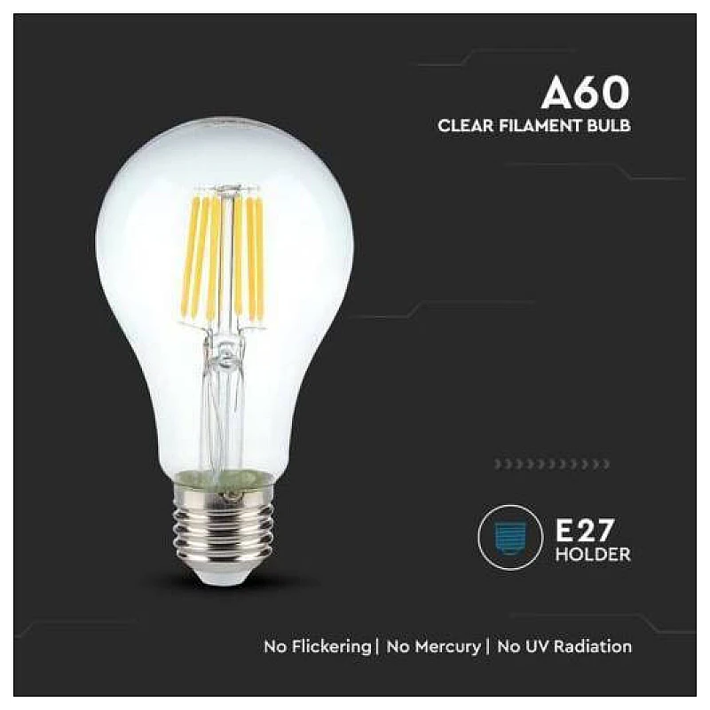 Λαμπτήρας Led E27 Filament A60 10Watt Ψυχρό λευκό VT-1981 V-TAC 214412 Λαμπτήρας Led E27 Filament A60 10Watt Ψυχρό λευκό VT-1981 V-TAC 214412