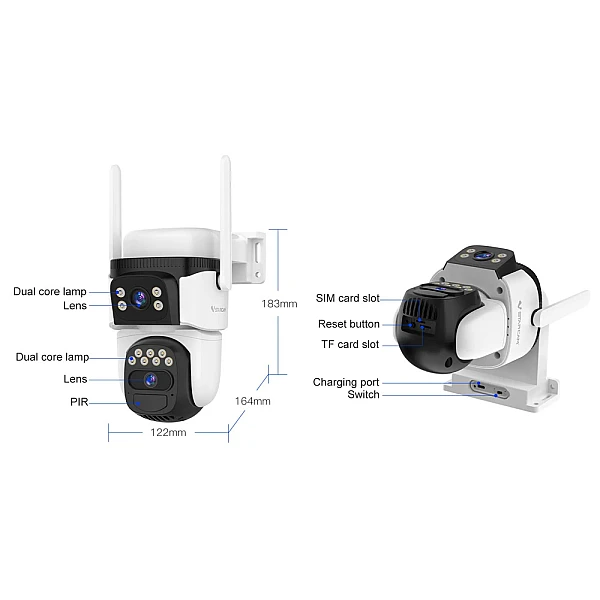 VSTARCAM smart ηλιακή κάμερα BG621DR, dual lens, 3MP, 4G, SD, PTZ, IP66