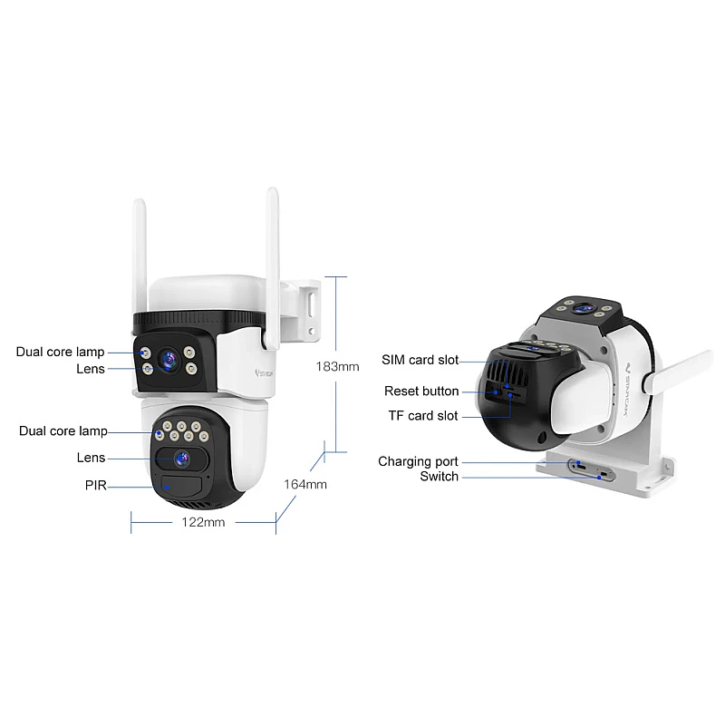 VSTARCAM smart ηλιακή κάμερα BG621DR, dual lens, 3MP, 4G, SD, PTZ, IP66