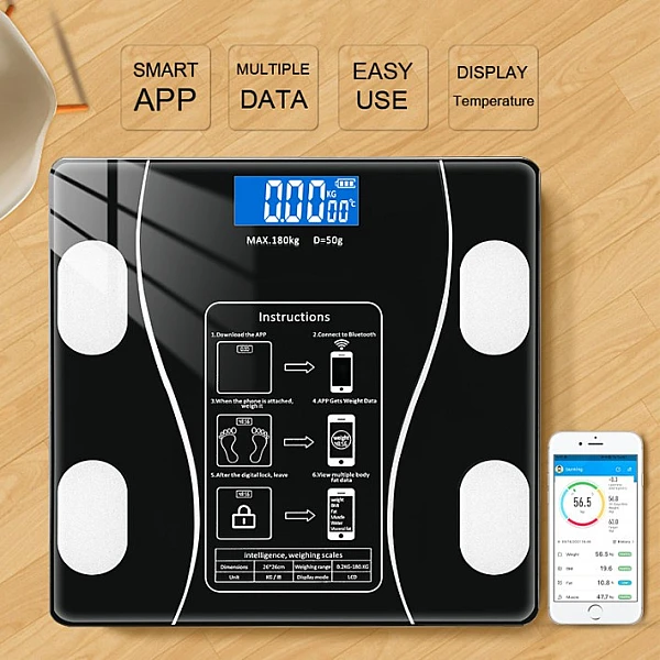 Smart Ζυγαριά με Λιπομετρητή & Bluetooth σε Μαύρο χρώμα 01958