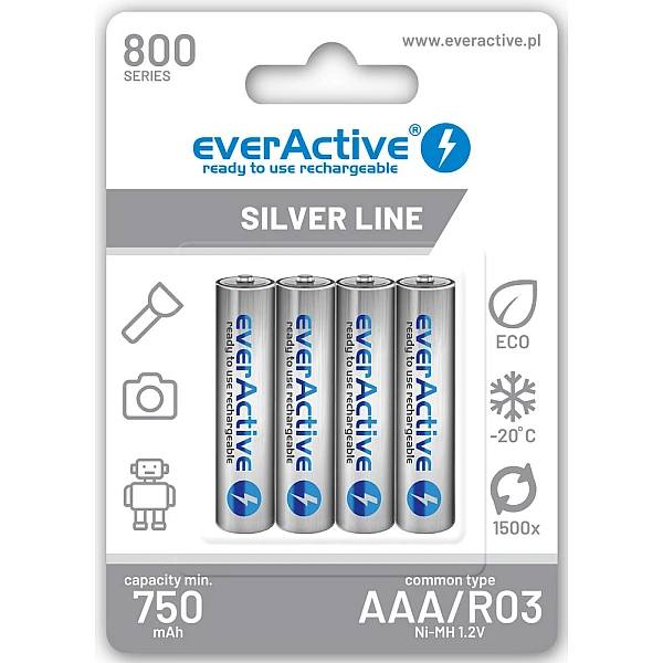 EverActive Μπαταρία Επαναφορτιζόμενη silver line AAA/R3 800mAh 4Τεμάχια