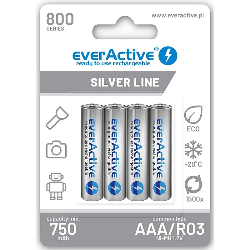 EverActive Μπαταρία Επαναφορτιζόμενη silver line AAA/R3 800mAh 4Τεμάχια