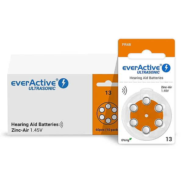 EverActive μπαταρίες ακουστικών Βαρηκοΐας Ultrasonic 1,45V PR48 τύπου 13 blister 6 τεμαχίων