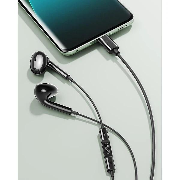 XO - EP74 Earbuds Headset Type C Ακουστικά Handsfree Μαύρο χρώμα