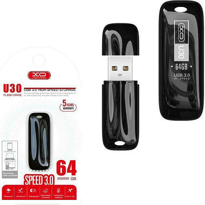 XO U30 64GB USB 3.0 Stick με σύνδεση USB-C Μαύρο XO U30 64GB USB 3.0 Stick με σύνδεση USB-C Μαύρο