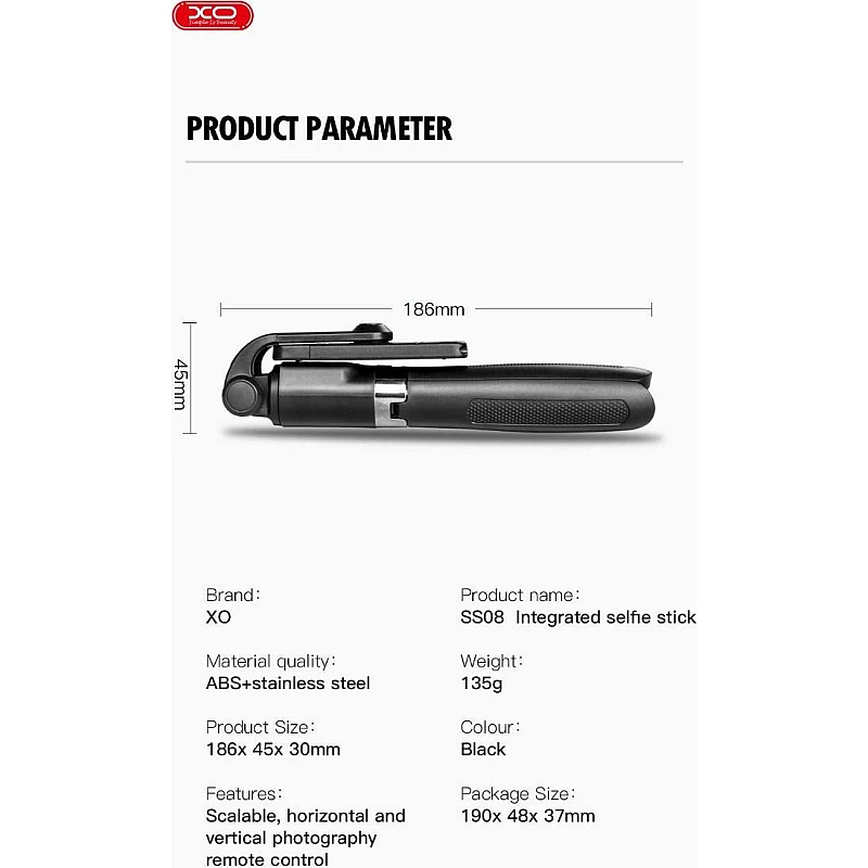 XO SS08 Selfie Stick Τρίποδο Κινητού με Bluetooth Μαύρο XO SS08 Selfie Stick Τρίποδο Κινητού με Bluetooth Μαύρο
