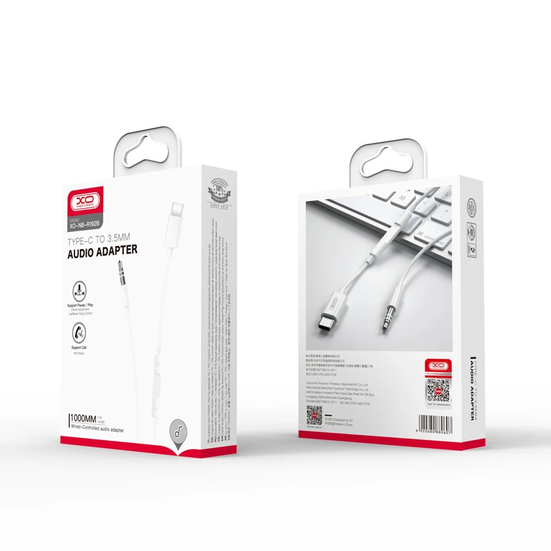 XO NBR192B USB 2.0 Cable USB-C male - 3.5mm male Λευκό προέκταση 1m XO NBR192B USB 2.0 Cable USB-C male - 3.5mm male Λευκό προέκταση 1m