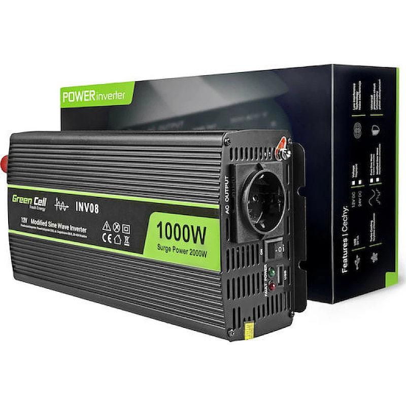 Green Cell Inverter Τροποποιημένου Ημιτόνου 2000W για Μετατροπή 12V DC σε 230V AC με 1xUSB INV08 Green Cell Inverter Τροποποιημένου Ημιτόνου 2000W για Μετατροπή 12V DC σε 230V AC με 1xUSB INV08