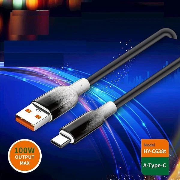 HY-C638t Καλώδιο σιλικόνης Γρήγορης Φόρτισης και Μεταφοράς Δεδομένων USB A σε Type C 100W σε λευκό χρώμα