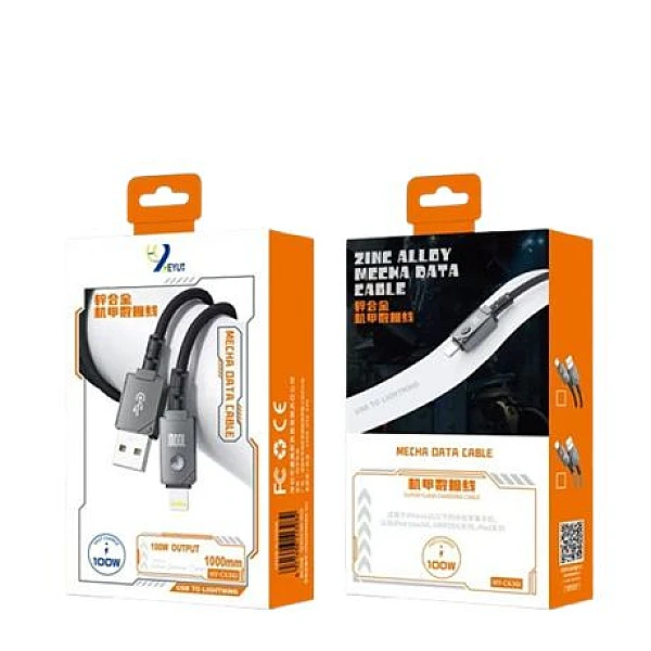 HY-C636i Καλώδιο Γρήγορης Φόρτισης και Μεταφοράς Δεδομένων USB A σε Lightning 100W σε μαύρο χρώμα