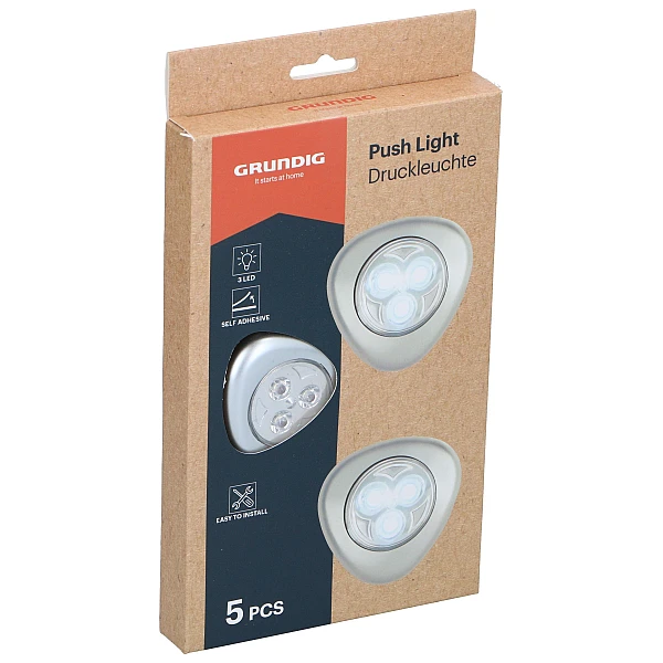  GRUNDIG Σετ 5 Φωτιστικά Push Light LED με Μπαταρίες Ασημί 47016