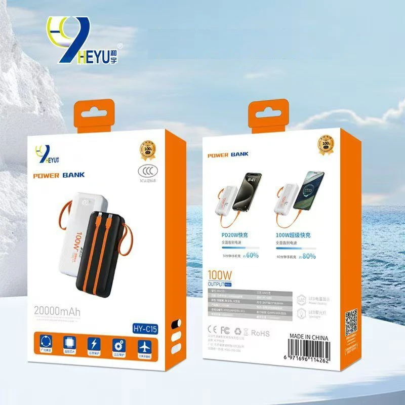 Power Bank 20000mAh με USB, Type C/Lightning/Micro και 2 ενσωματωμένα καλώδια HY-C15 OEM