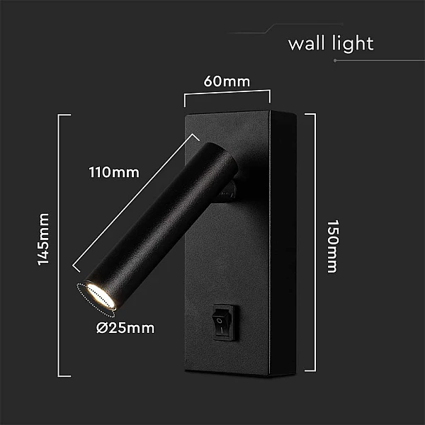 Φωτιστικό Σποτ - Απλίκα  Κομοδίνου Led 2W Φυσικό λευκό Μαύρο VT-402 10287 V-TAC 