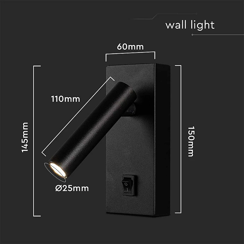 Φωτιστικό Σποτ - Απλίκα  Κομοδίνου Led 2W Φυσικό λευκό Μαύρο VT-402 10287 V-TAC 