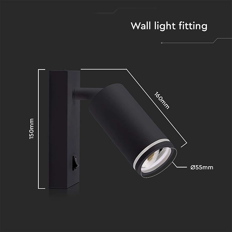Φωτιστικό Σποτ - Απλίκα Κομοδίνου για GU10 LED IP20 με Διακόπτη Μαύρο VT-429 V-TAC 10294 Φωτιστικό Σποτ - Απλίκα Κομοδίνου για GU10 LED IP20 με Διακόπτη Μαύρο VT-429 V-TAC 10294