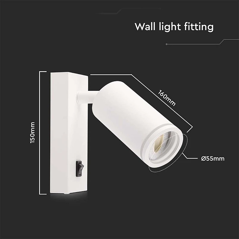 Φωτιστικό Σποτ - Απλίκα Κομοδίνου για GU10 LED IP20 με Διακόπτη Λευκό VT-429 V-TAC 10295 Φωτιστικό Σποτ - Απλίκα Κομοδίνου για GU10 LED IP20 με Διακόπτη Λευκό VT-429 V-TAC 10295