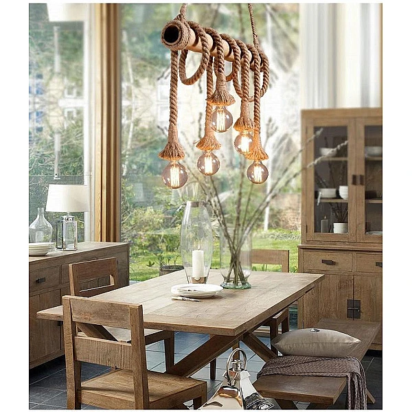 Φωτιστικό Οροφής Κρεμαστό 6 Σχοινιά με μπαμπού 6xE27 3P22233 OEM