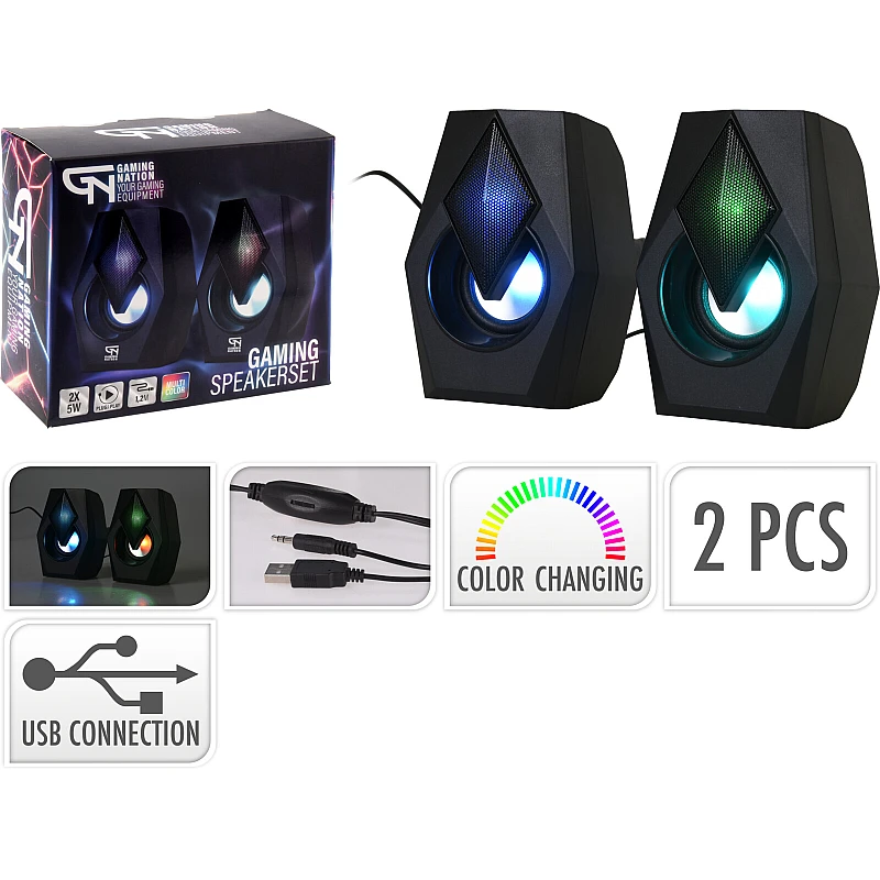 Gaming Ηχεία Υπολογιστή 2.0 με Ισχύ 2x5W με φωτισμό LED RGB 109500270 Gaming Nation σε Μαύρο Χρώμα Gaming Ηχεία Υπολογιστή 2.0 με Ισχύ 2x5W με φωτισμό LED RGB 109500270 Gaming Nation σε Μαύρο Χρώμα