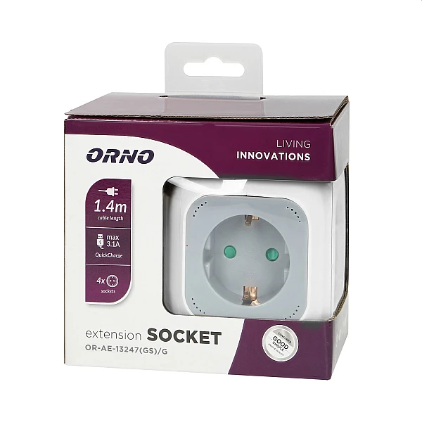 ORNO Πολύμπριζο σούκο 4 Θέσεων 1 Θύρα Usb Α 1 Θύρα Type C Με Καλώδιο λευκό γκρι OR-AE-13247(GS)/G