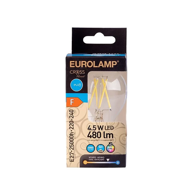 Λαμπτήρας LED E27 A60 4.5Watt Ψυχρό Λευκό 6500Κ Filament Cross 147-78001 EUROLAMP
