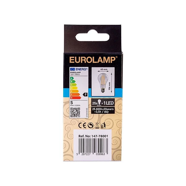 Λαμπτήρας LED E27 A60 4.5Watt Ψυχρό Λευκό 6500Κ Filament Cross 147-78001 EUROLAMP