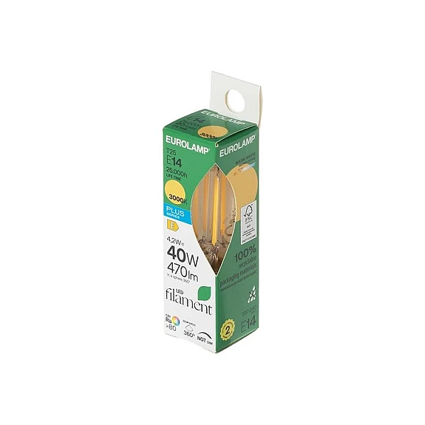 Λαμπτήρας LED Ε14 Filament σωληνωτός T25 4.2W Θερμό Λευκό 3000K 147-78497 Eurolamp