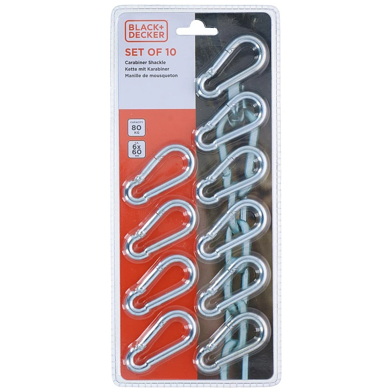 BLACK+DECKER Σετ Καραμπίνερ Ασφαλείας 6×60mm έως 80kg 10τμχ BXCHSF7103