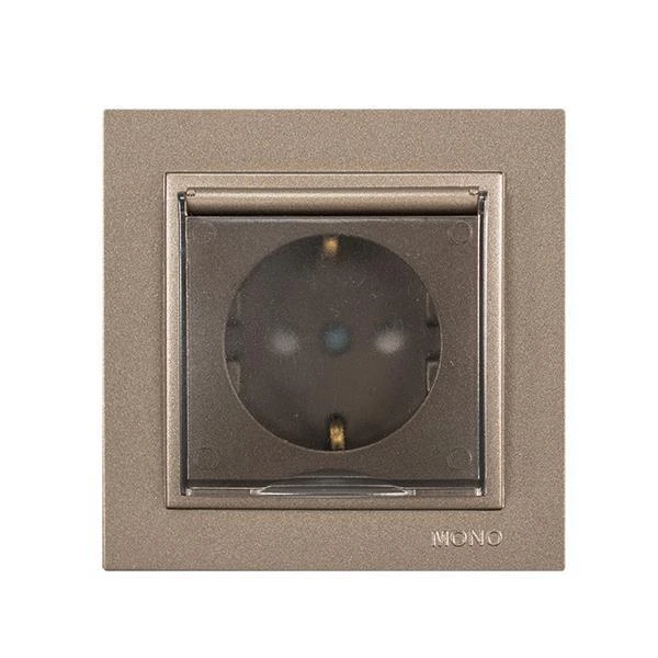 Πρίζα Σούκο χωνευτή με καπάκι 16A 250V LIGHT FUME 152-10533 MONO ELECTRIC Despina by Eurolamp