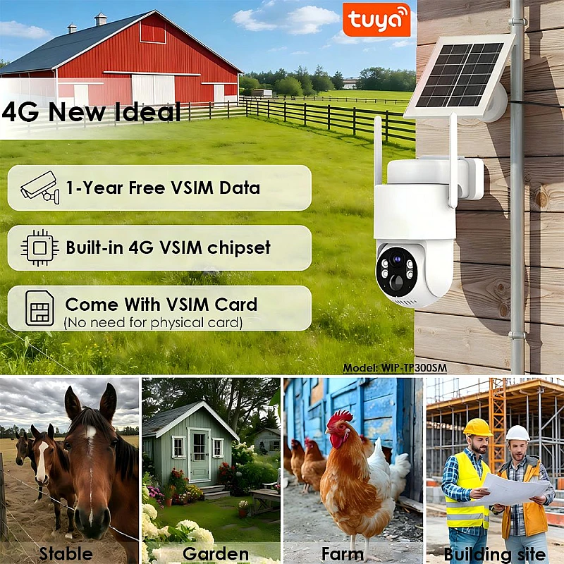 CAMWON WIP-TP300SM Ηλιακή 4G Wireless PTZ κάμερα 3Mpixels Με κάρτα VSIM Λευκή