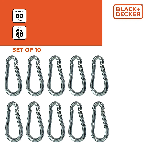 BLACK+DECKER Σετ Καραμπίνερ Ασφαλείας 6×60mm έως 80kg 10τμχ BXCHSF7103