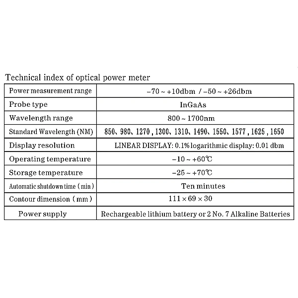 COMPTYCO AUA-MC7 Μίνι οπτικός μετρητής ισχύος, ελεγκτής καλωδίων οπτικών ινών OPM -70~+10/-50~+26dBm με δοκιμή δικτύου και φωτισμό LED 