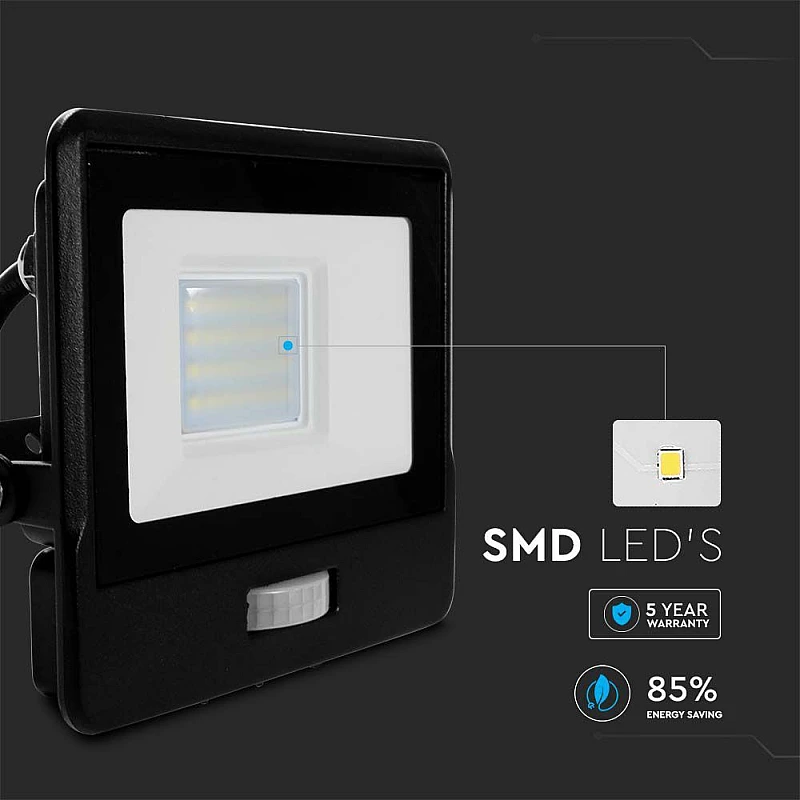 Προβολέας LED SAMSUNG 20W Ψυχρό λευκό 6500K Μαύρο σώμα με ανιχνευτή και 1m καλώδιο VT-128S-1 20285 V-TAC Προβολέας LED SAMSUNG 20W Ψυχρό λευκό 6500K Μαύρο σώμα με ανιχνευτή και 1m καλώδιο VT-128S-1 20285 V-TAC