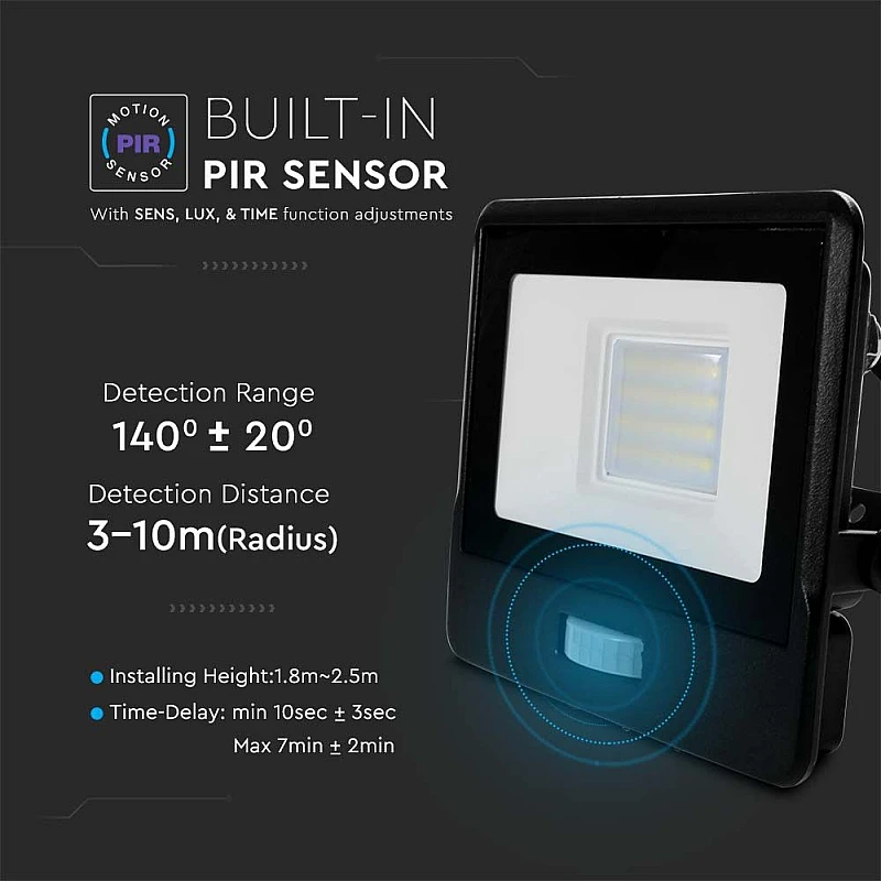 Προβολέας LED SAMSUNG 20W Ψυχρό λευκό 6500K Μαύρο σώμα με ανιχνευτή και 1m καλώδιο VT-128S-1 20285 V-TAC Προβολέας LED SAMSUNG 20W Ψυχρό λευκό 6500K Μαύρο σώμα με ανιχνευτή και 1m καλώδιο VT-128S-1 20285 V-TAC