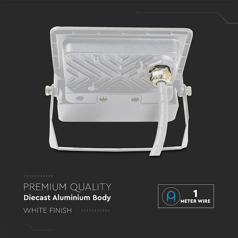Προβολέας LED SAMSUNG 10W Φυσικό λευκό 4000K Λευκό σώμα με ανιχνευτή και 1m καλώδιο VT-118S-1 20293 V-TAC Προβολέας LED SAMSUNG 10W Φυσικό λευκό 4000K Λευκό σώμα με ανιχνευτή και 1m καλώδιο VT-118S-1 20293 V-TAC