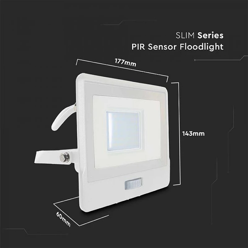 Προβολέας LED SAMSUNG 30W Φυσικό λευκό 4000K Λευκό σώμα με ανιχνευτή και 1m καλώδιο VT-138S-1 20299 V-TAC Προβολέας LED SAMSUNG 30W Φυσικό λευκό 4000K Λευκό σώμα με ανιχνευτή και 1m καλώδιο VT-138S-1 20299 V-TAC