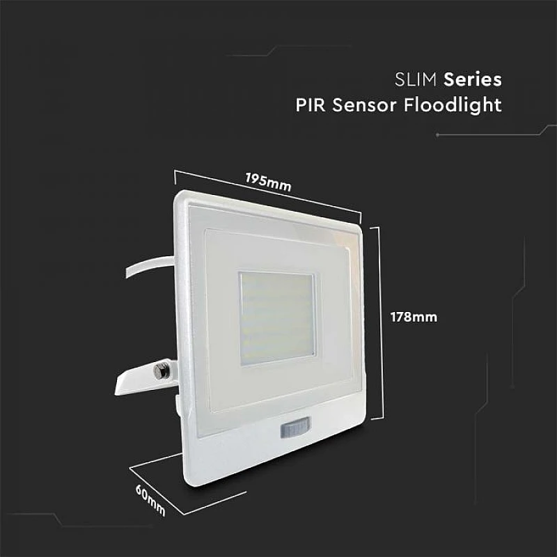 Προβολέας LED SAMSUNG 50W Φυσικό λευκό 4000K Λευκό σώμα με ανιχνευτή και 1m καλώδιο VT-158S-1 20302 V-TAC Προβολέας LED SAMSUNG 50W Φυσικό λευκό 4000K Λευκό σώμα με ανιχνευτή και 1m καλώδιο VT-158S-1 20302 V-TAC