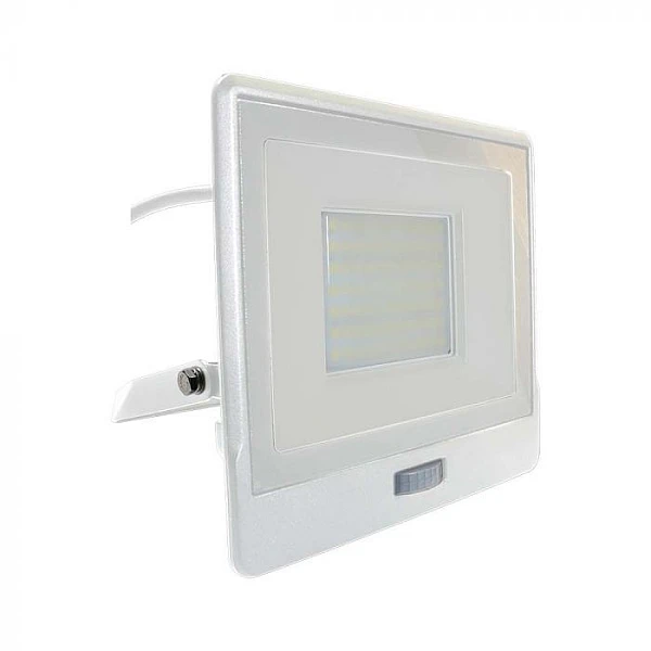 Προβολέας LED SAMSUNG 50W Φυσικό λευκό 4000K Λευκό σώμα με ανιχνευτή και 1m καλώδιο VT-158S-1 20302 V-TAC