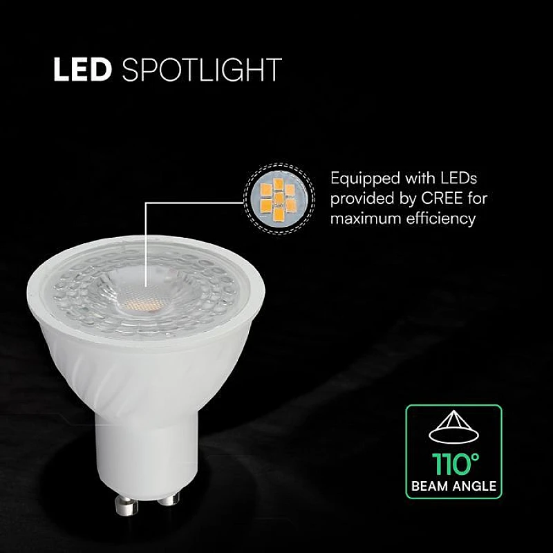 Λαμπτήρας CREE LED σπότ 6W GU10 Ψυχρό λευκό 6500K 110° VT-247 V-TAC 211946