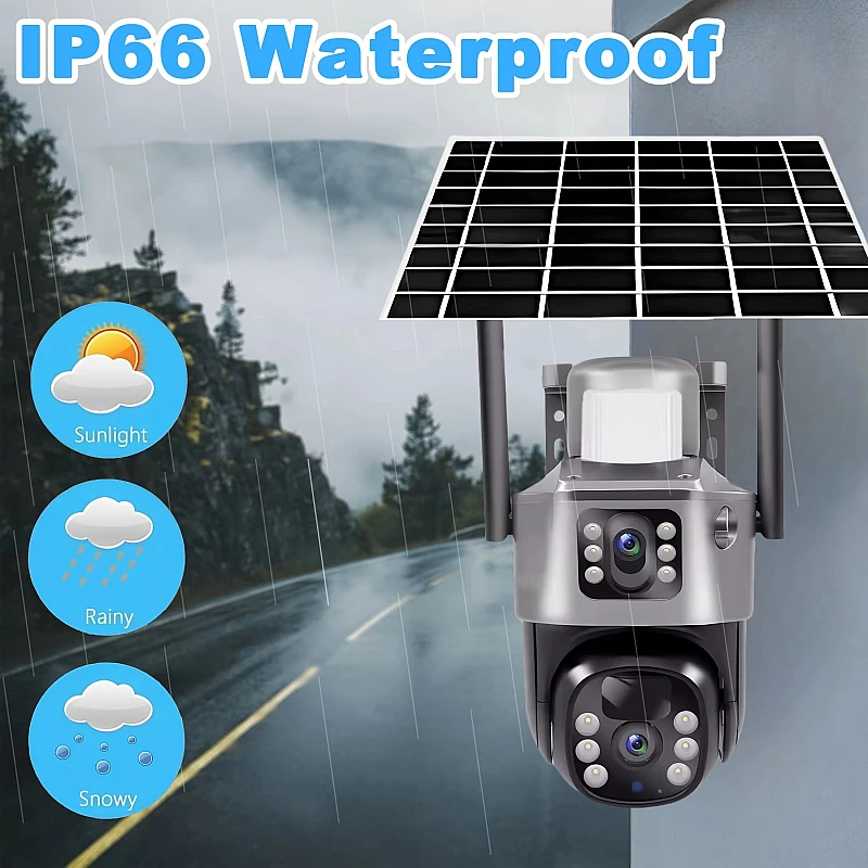 V380 smart ηλιακή κάμερα D06 dual lens, 6MP, 4G, PTZ, SD, IP65