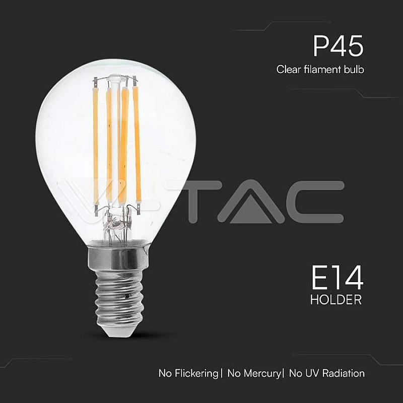 Λαμπτήρας Led E14 Filament P45 6Watt Ψυχρό λευκό VT-2466 V-TAC 212847 Λαμπτήρας Led E14 Filament P45 6Watt Ψυχρό λευκό VT-2466 V-TAC 212847