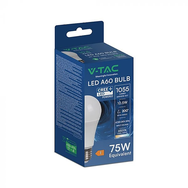 Λαμπτήρας Led CREE CHIP 10.5W E27 A60 Ψυχρό λευκό VT-2112 2173516 V-TAC