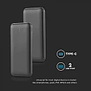 V-TAC Power Bank 10.000mAh 10W με 2 USB & Type-C Μαύρο VT-3527-B 23036