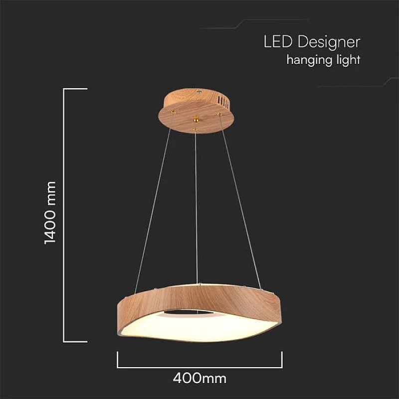 Κρεμαστό Φωτιστικό LED 18W 3000K 2100lm Ξύλο/Λευκό Ø400mm V-TAC VT-7973 23363