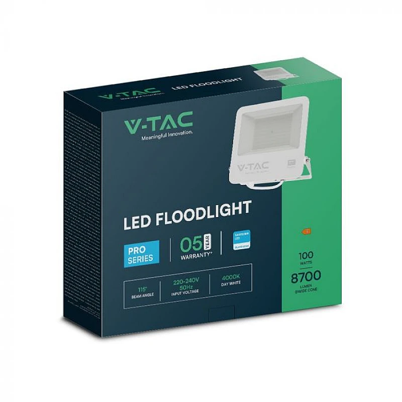 Προβολέας LED SAMSUNG 100W Ψυχρό λευκό 6400K Λευκός VT-44104 V-TAC 23443 Προβολέας LED SAMSUNG 100W Ψυχρό λευκό 6400K Λευκός VT-44104 V-TAC 23443