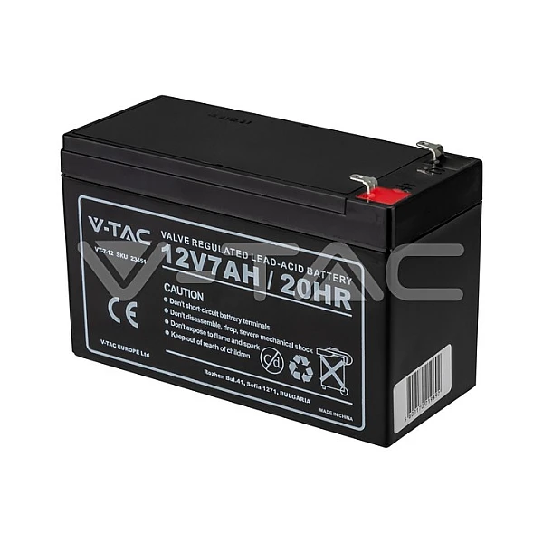 V-TAC 23451 Επαναφορτιζόμενη μπαταρία μόλυβδου κλειστού τύπου T1 7Ah 12V 