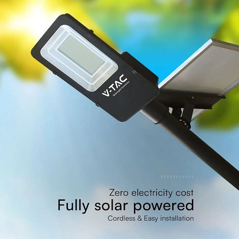 Ηλιακό Φωτιστικό Δρόμου HYBRID LED 50W 4000lm με τηλεχειριστήριο IP65 Ψυχρό λευκό 6500K Μαύρο VT-ST201 23579 V-TAC