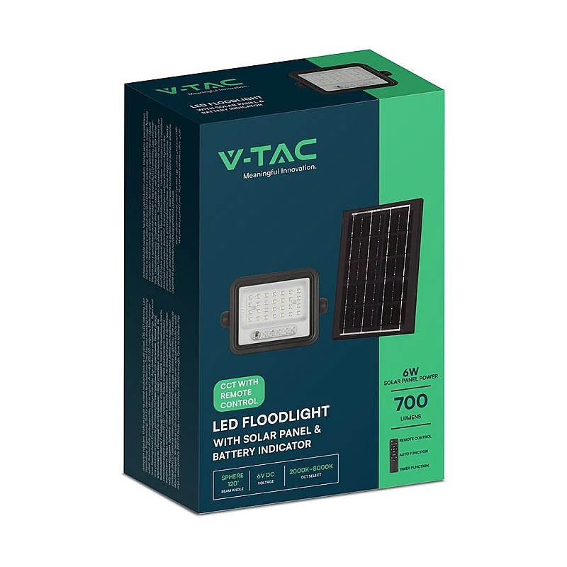 Ηλιακός Προβολέας LED 50W CCT 2000K-8000K Μαύρος VT-54W 24082 V-TAC