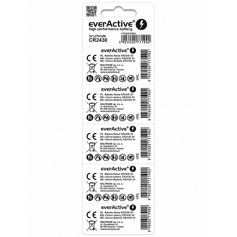 EverActive Μπαταρίες Λιθίου CR2430 3V 300mAh 5τμχ CR24305BL