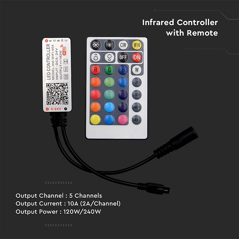 Led strip Controller 3CCT&RGB 120Watt/240W WiFi με τηλεχειριστήριο 28 κουμπιών VT-2429 V-TAC 2900