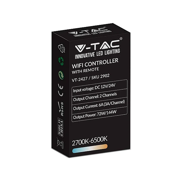 Led strip Controller 3CCT 72Watt/144W WiFi με τηλεχειριστήριο 24 κουμπιών VT-2427 V-TAC 2902